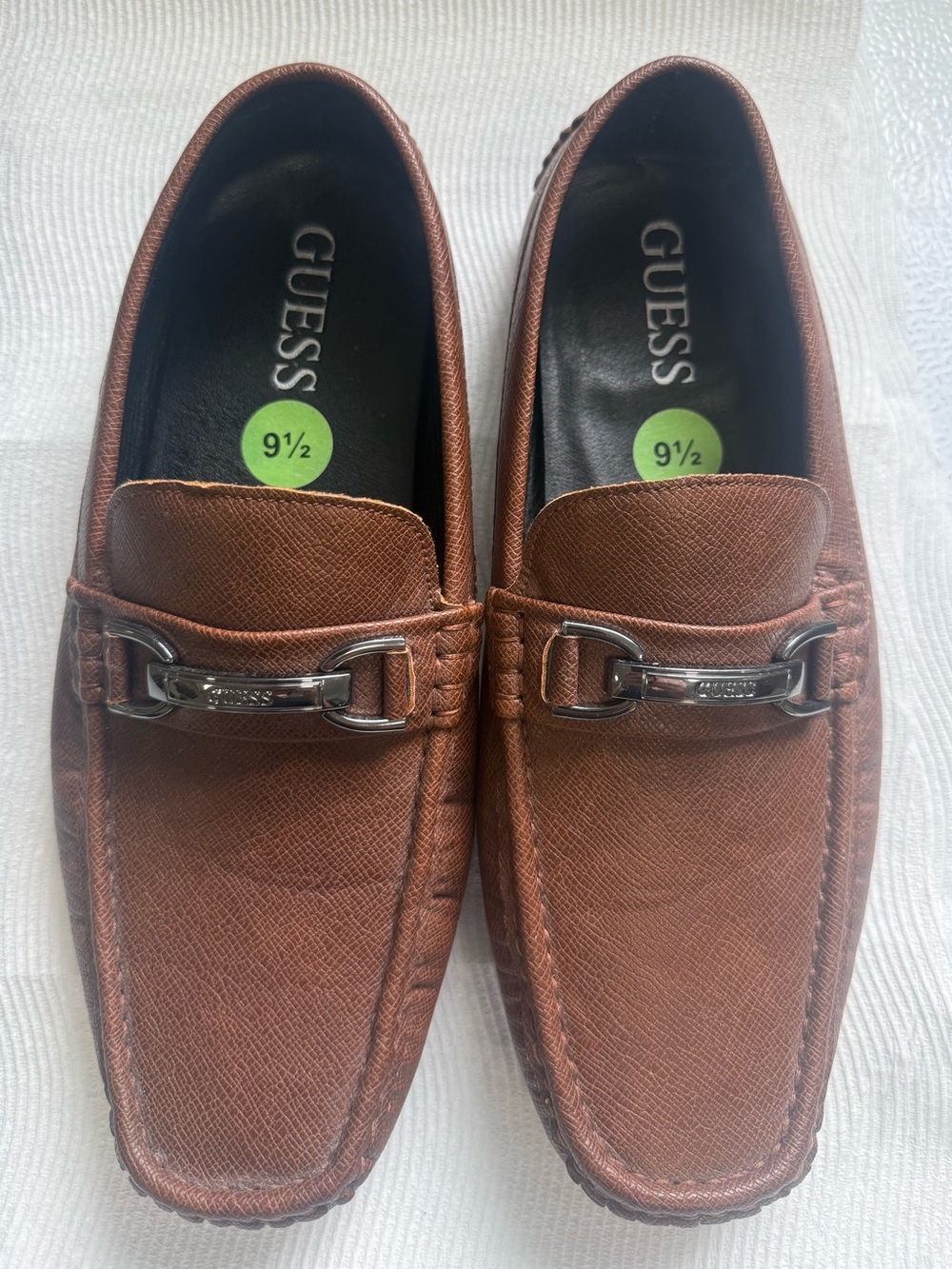 GUESS Men’s Brown Leather Slip-On Loafers with Silver Bit